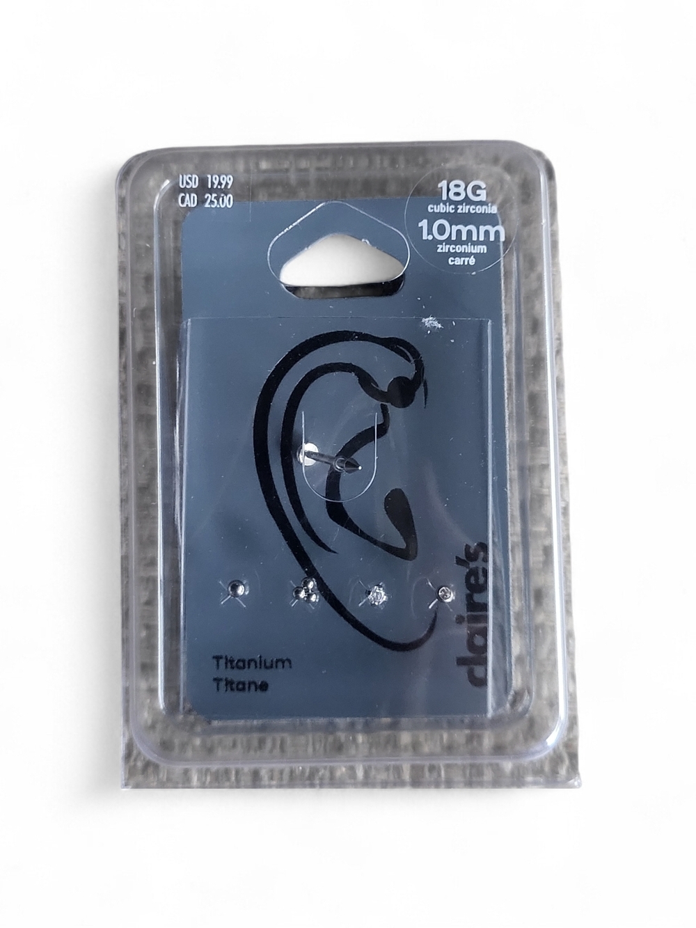 Claire's Titanium 18G Cubic Zirconia Ear Studs - Clear